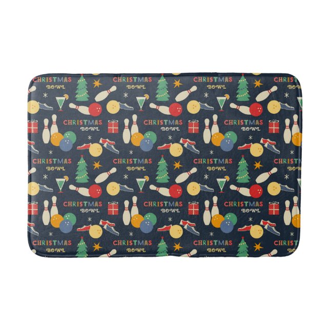 Retro Christmas Bowling Pattern Bath Mat (Front)