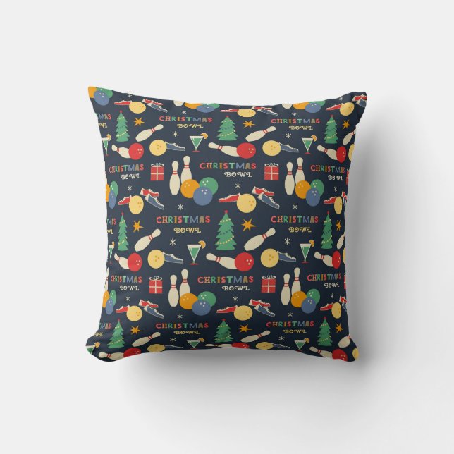 Retro Christmas Bowling Pattern Cushion (Front)