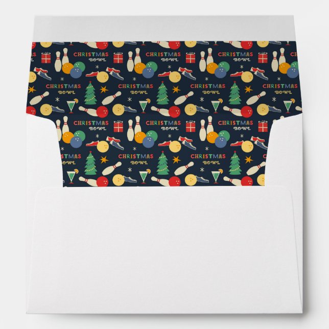 Retro Christmas Bowling Pattern Envelope (Back (Bottom))
