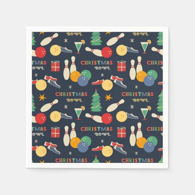 Retro Christmas Bowling Pattern Napkin (Front)