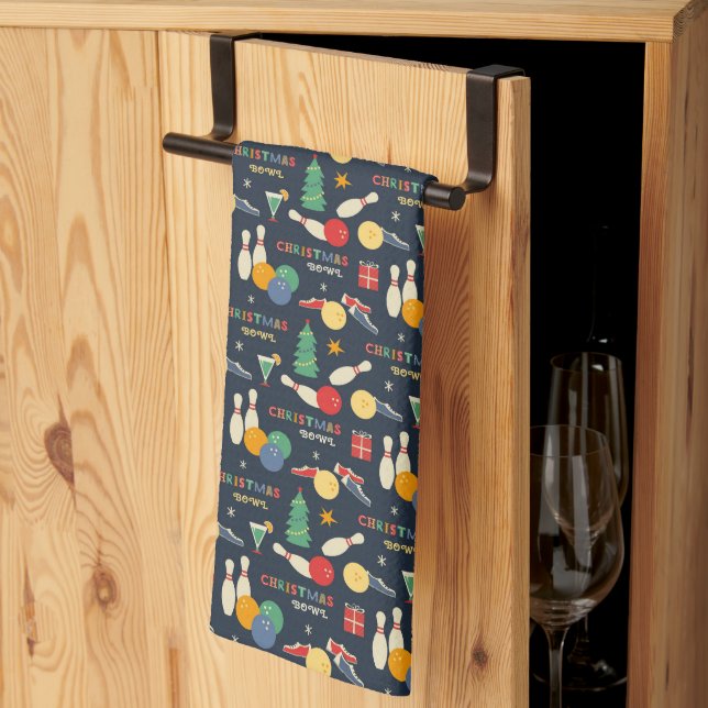 Retro Christmas Bowling Pattern Tea Towel (Thirds Fold)