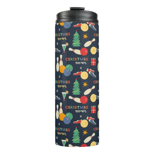 Retro Christmas Bowling Pattern Thermal Tumbler (Front)
