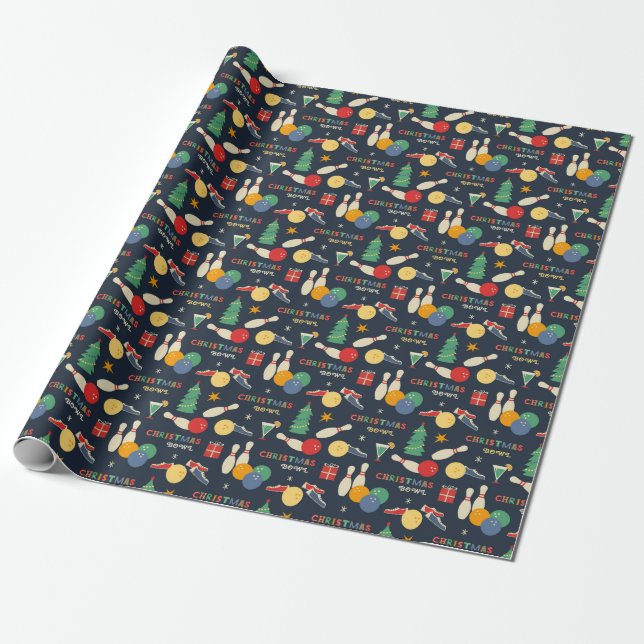 Retro Christmas Bowling Pattern Wrapping Paper (Unrolled)