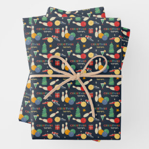 Retro Christmas Bowling Pattern Wrapping Paper Sheet