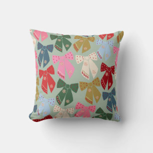 Retro Christmas Bows Coquette Cushion