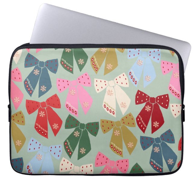 Retro Christmas Bows Coquette Laptop Sleeve (Front)