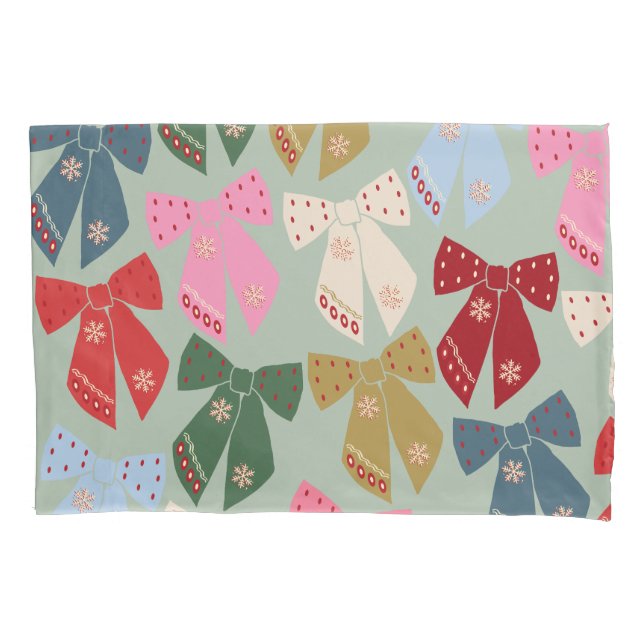Retro Christmas Bows Coquette Pillowcase (Front)