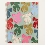 Retro Christmas Bows Coquette Planner<br><div class="desc">Colourful Christmas Bows - Coquette Ribbons – Mint Green Background.</div>