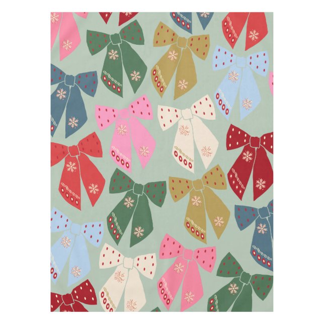 Retro Christmas Bows Coquette Tablecloth (Front)