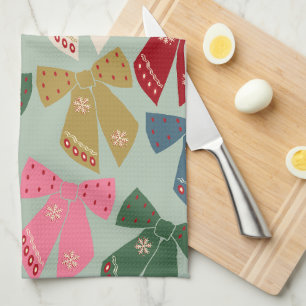 Retro Christmas Bows Coquette Tea Towel
