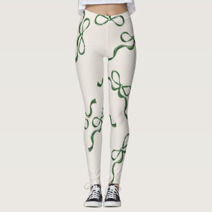 Retro Christmas Bows Holiday Classic Green Leggings