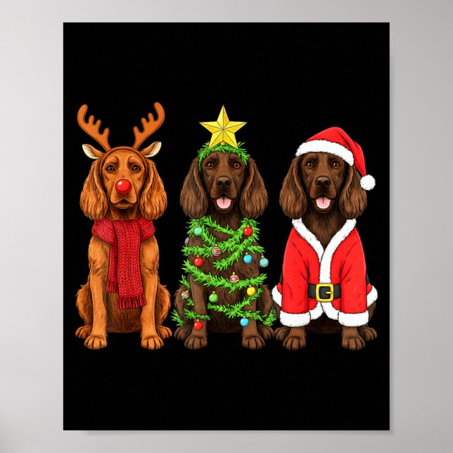 Retro Christmas Boykin Spaniel Santa Reindeer Dog  Poster (Front)