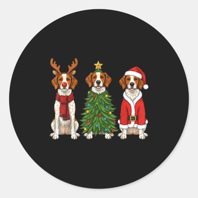 Retro Christmas Brittany Spaniel Santa Reindeer Do Classic Round Sticker (Front)