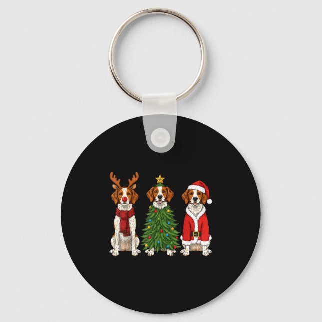 Retro Christmas Brittany Spaniel Santa Reindeer Do Key Ring (Front)