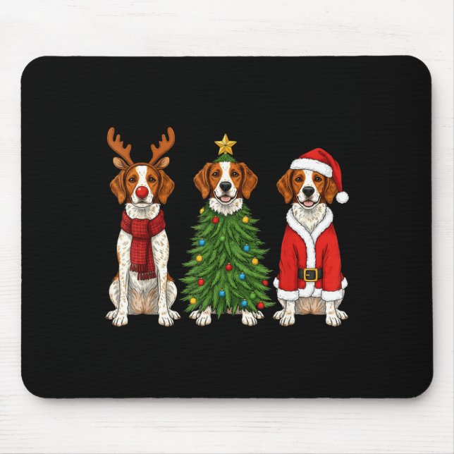Retro Christmas Brittany Spaniel Santa Reindeer Do Mouse Pad (Front)