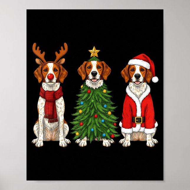 Retro Christmas Brittany Spaniel Santa Reindeer Do Poster (Front)
