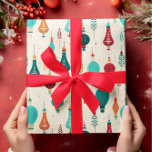 Retro Christmas Bulbs Ornaments Pattern Wrapping Paper<br><div class="desc">Colourful Retro Christmas bulbs ornament in a seamless pattern with a light beige background.</div>