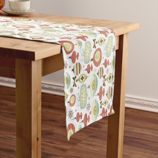 Retro Christmas bulbs pattern table runner (In Situ)