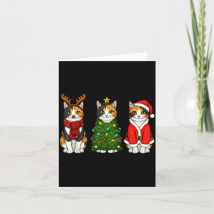 Retro Christmas Calico Cat Santa Reindeer Card
