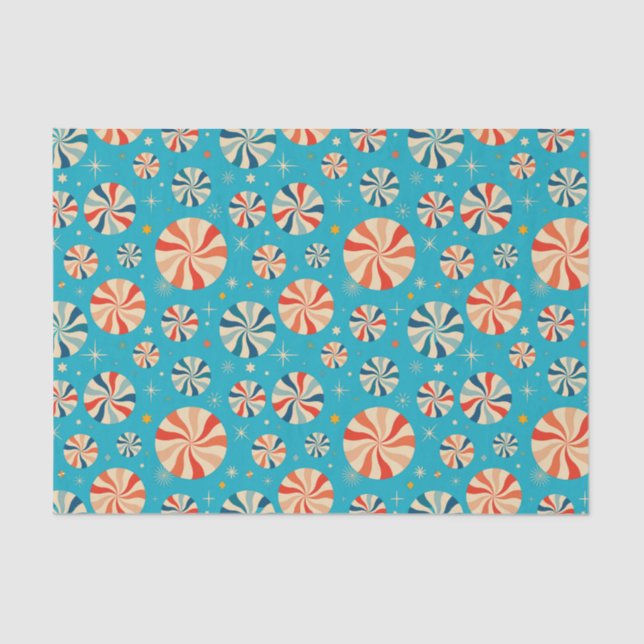 Retro Christmas Candy Cane Blue  Tissue Paper (Front)