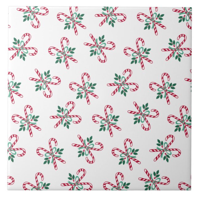 retro Christmas candy canes Ceramic Tile (Front)