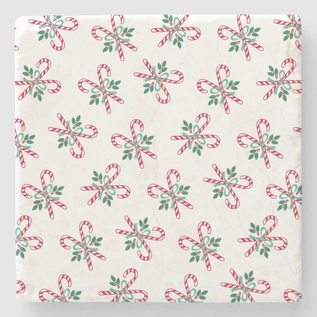 retro Christmas candy canes Stone Coaster (Front)
