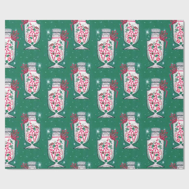 Retro Christmas Candy Jar Wrapping Paper (Flat)
