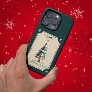 Retro Christmas Card With Geometric Tree Design iPhone 16 Pro Case
