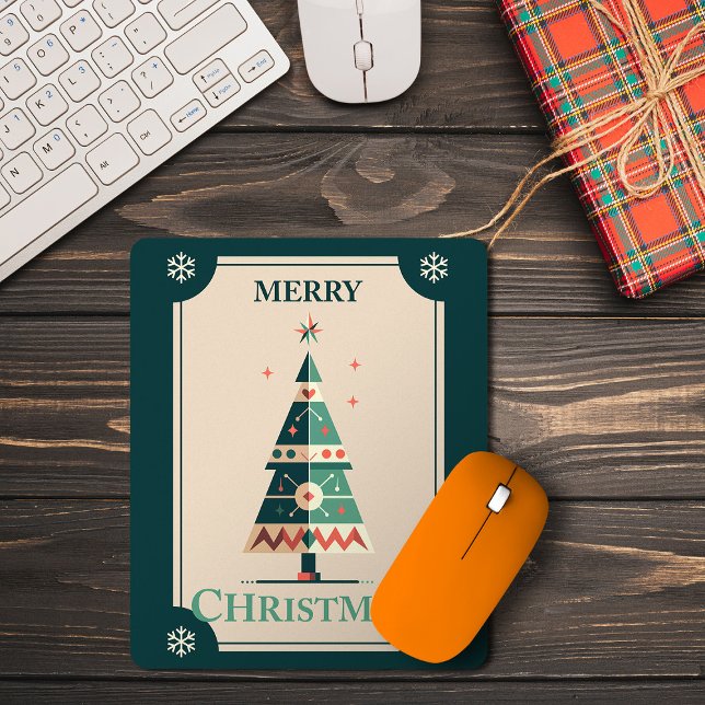 Retro Christmas Card With Geometric Tree Design Mouse Pad (Creator Uploaded)