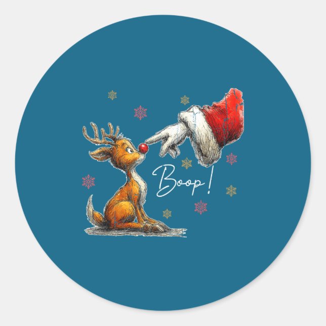 Retro Christmas Cartoon Boop, Christmas Reindeer  Classic Round Sticker (Front)