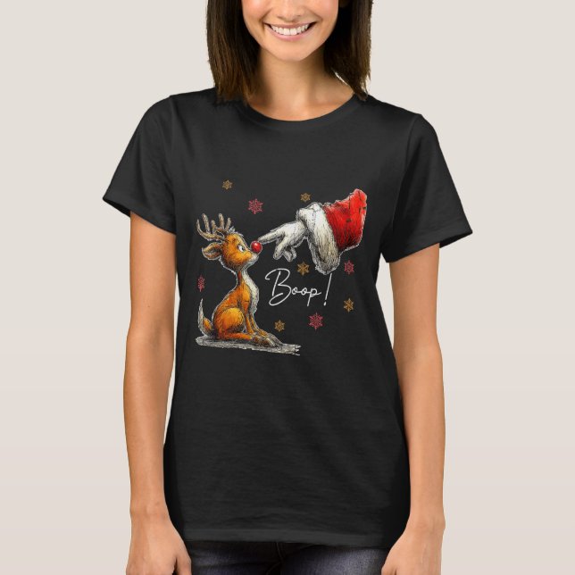 Retro Christmas Cartoon Boop, Christmas Reindeer  T-Shirt (Front)