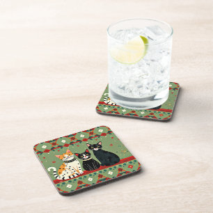 Retro Christmas cats Coaster