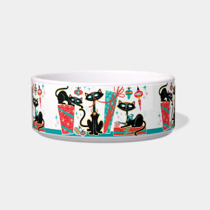 Retro Christmas Cats Food Bowl