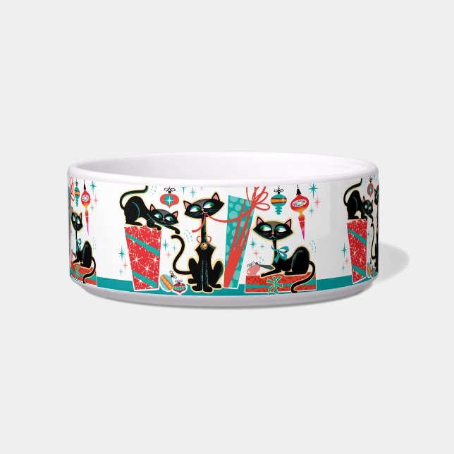 Retro Christmas Cats Food Bowl (Front)