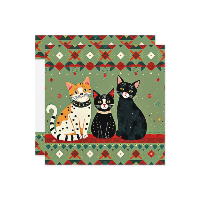 Retro Christmas cats Holiday Card (Front/Back In Situ)