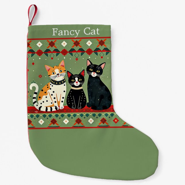 Retro Christmas cats personalised Small Christmas Stocking (Front)