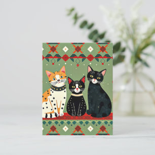 Retro Christmas cats Postcard
