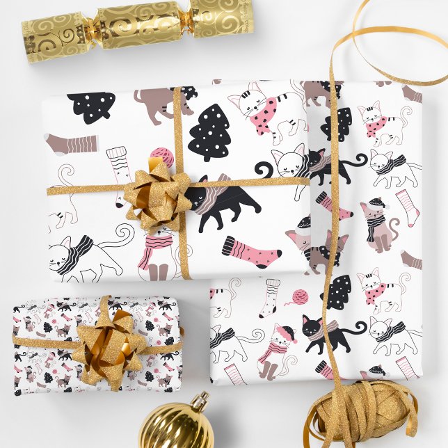 Retro Christmas Cats Wrapping Paper Sheet (Retro Christmas Cats Wrapping Paper Sheets)