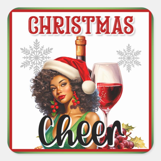 Retro Christmas Cheers Pinup Square Sticker (Front)