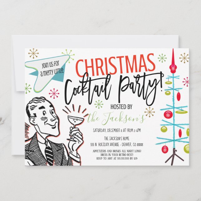 Retro Christmas Cocktail Party Invitation (Front)
