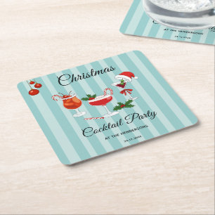 Retro Christmas Cocktail Party Square Paper Coaster