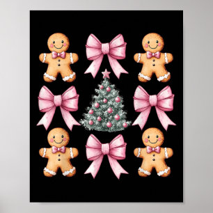 Retro Christmas Coquette Bow Pink Gingerbread Man Poster