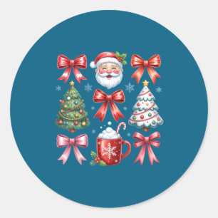 Retro Christmas Coquette Bow Santa Classic Round Sticker