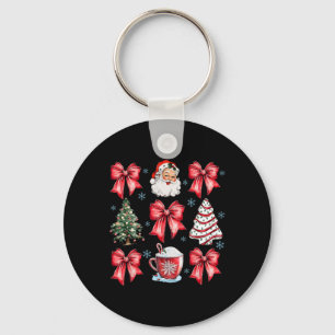 Retro Christmas Coquette Bow Santa Coffee Cake Hol Key Ring