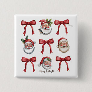 Retro Christmas Coquette Bow Vintage Santa Cute  15 Cm Square Badge