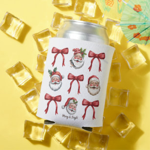 Retro Christmas Coquette Bow Vintage Santa Cute  Can Cooler