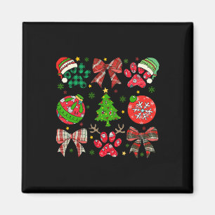 Retro Christmas Coquette Dog Paws Xmas Pajama Wome Magnet