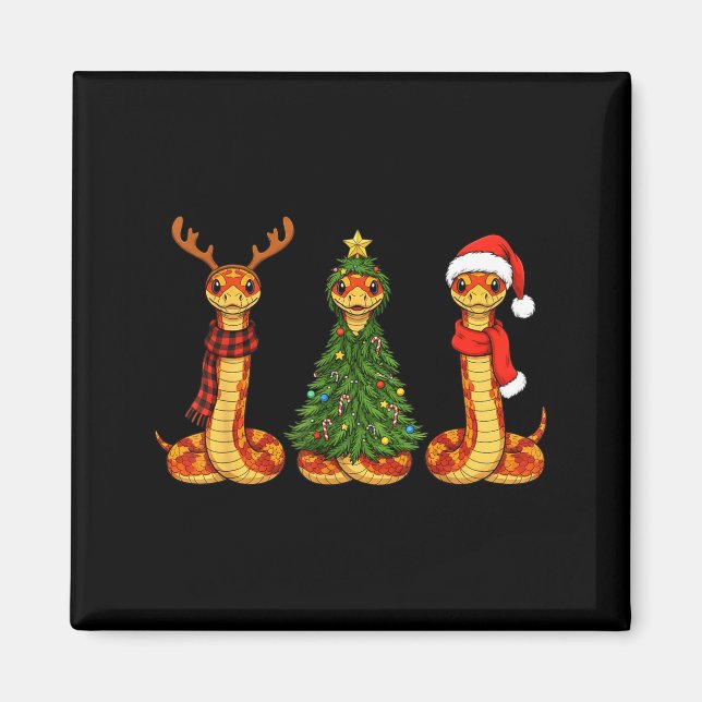 Retro Christmas Corn Snake Santa Reindeer  Magnet (Front)