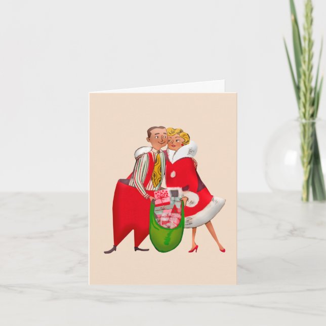 RETRO CHRISTMAS COUPLE ART GREETING CARD (Front)