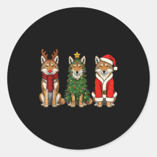 Retro Christmas Coyote Santa Reindeer Classic Round Sticker